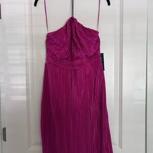 Chic Fuchsia Pleated Midi Dress